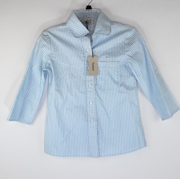 Tucker Binding Button Up Blouse Sailor Stripe Shir - Picture 4 of 8